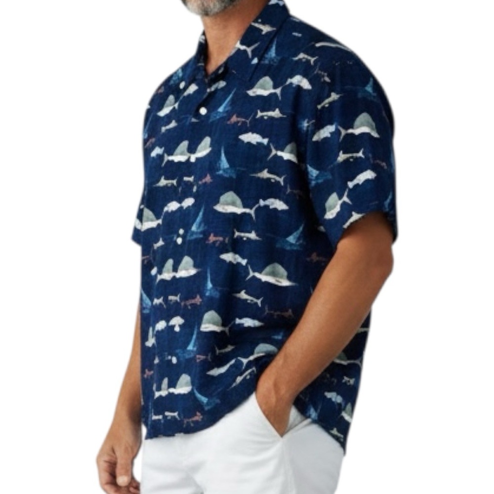 Crossings Shirt Men’s 2XL Ocean Fish Theme Print Button Up Short Sleeve
